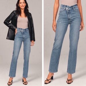 Abercrombie the 90s straight ultra high rise jeans with cross cross waistband
